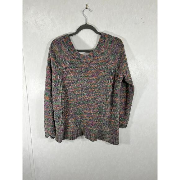 Democracy Multicolored V-Neck Long Sleeve Ribbed Chenille Knit Sweater Polyester - Picture 4 of 7